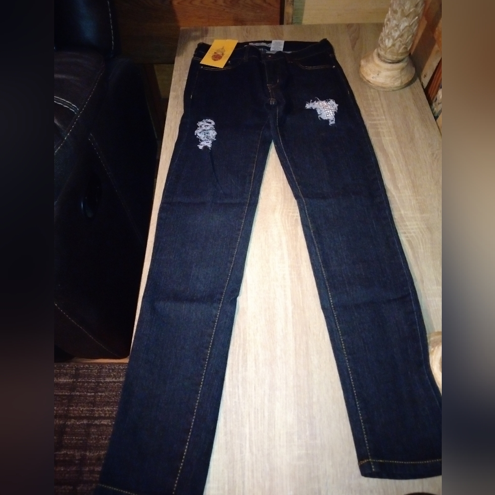 Emperial Premium Denim bling ripped skinny jeans sz 7 NEW